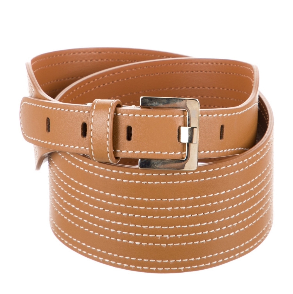 Veronica Beard Kiara Leather Belt Brown Honey Chunky Coastal‎ Cowgirl Size L
